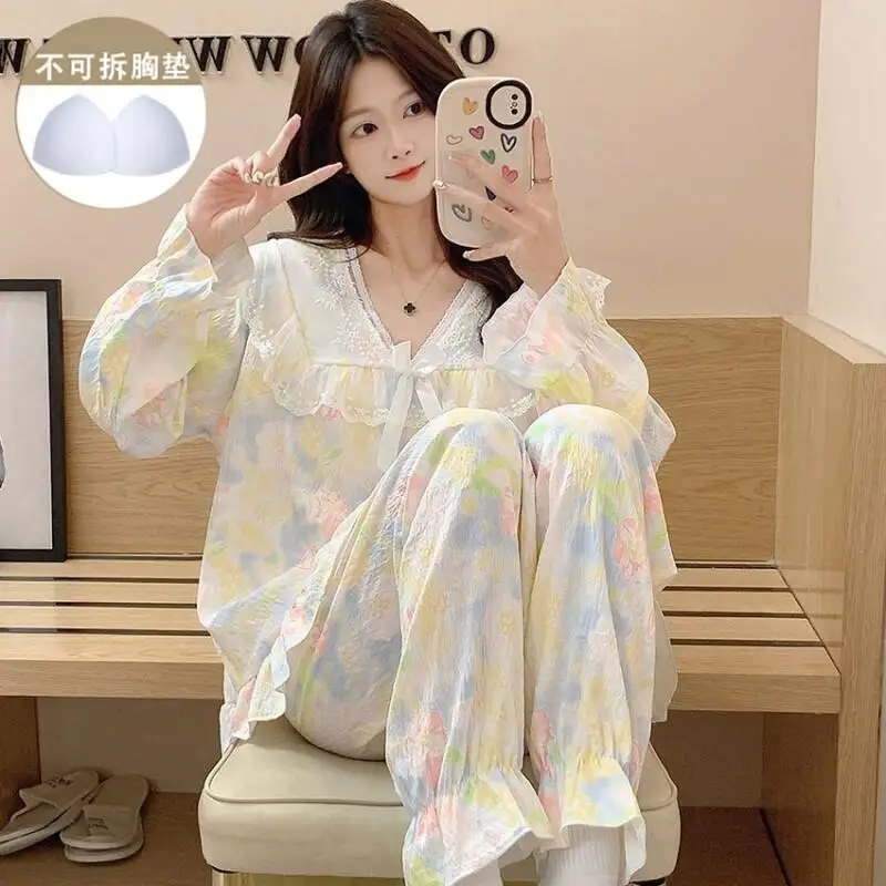 

Модный домашний комплект: пижама, одежда для сна, женская пижама больших размеров, очень популярное нижнее белье, домашний костюм для женщин, ночные сорочки и белье, зима