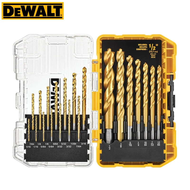 DEWALT DW1361 21Pcs Titanium Twist Drill Bit Set Pilot Point Woodworking Metalworking Plastic HSS High Speed Steel Drill Bits