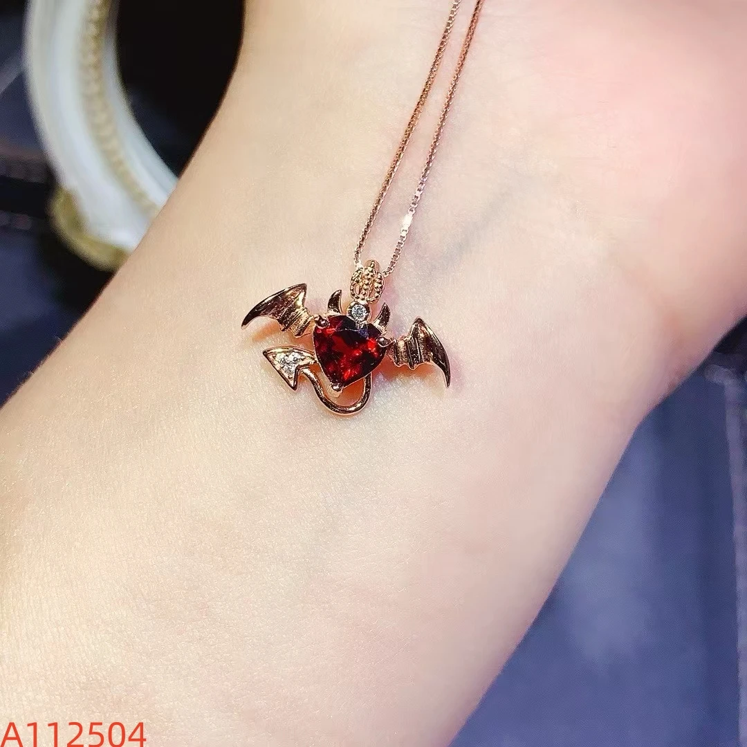 KJJEAXCMY Natural Garnet Pendant S925 silver , electroplated locking color process, high clarity Full of luster Support testing