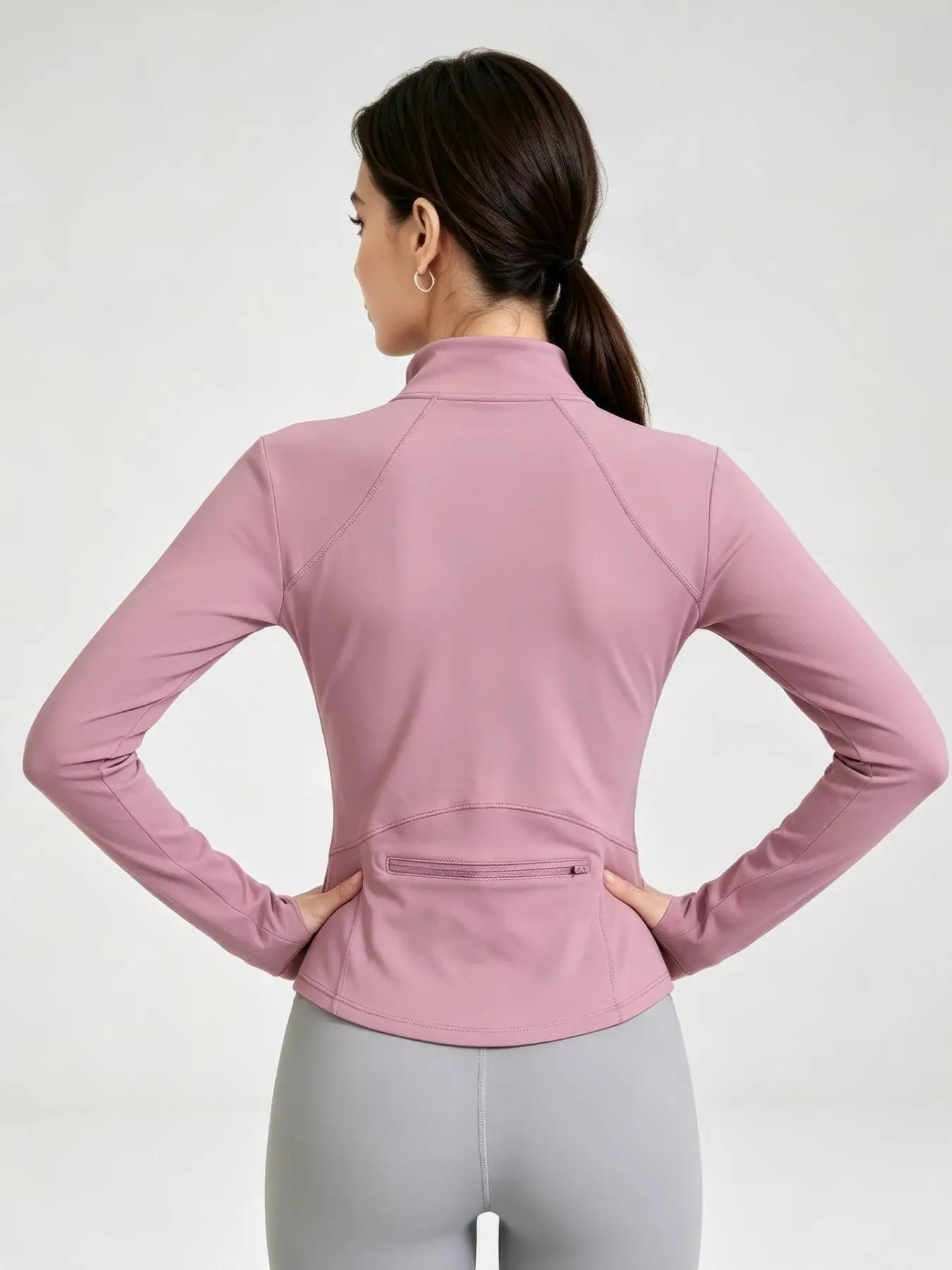 Women's Zip Up Yoga Jacket, Long Sleeve Slim Fit Workout Top with Stand Collar for Gym Pilates Fitness