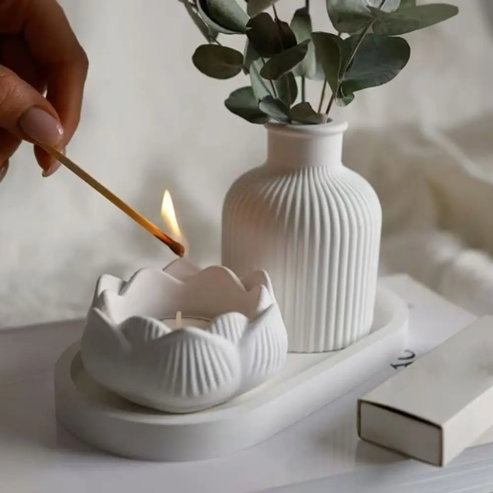 

Multipurpose Silicone Mold For Epoxy Resin Gypsum Cement DIY Oval Stripe Storage Tray Lotus Candlestick Vase Home Decor Craft
