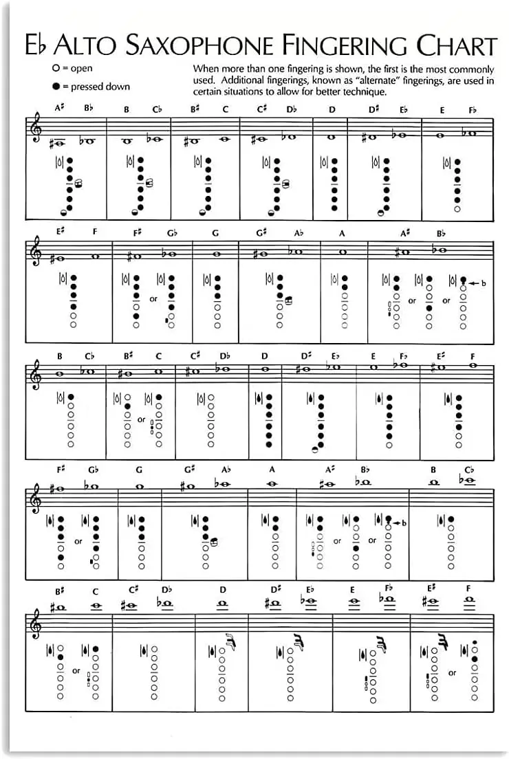Saxophone Knowledge Metal Signs Eb Alto Saxophone Fingering Chart Retro Posters Club Home Room Wall Decor Printed Plaque 8x sign