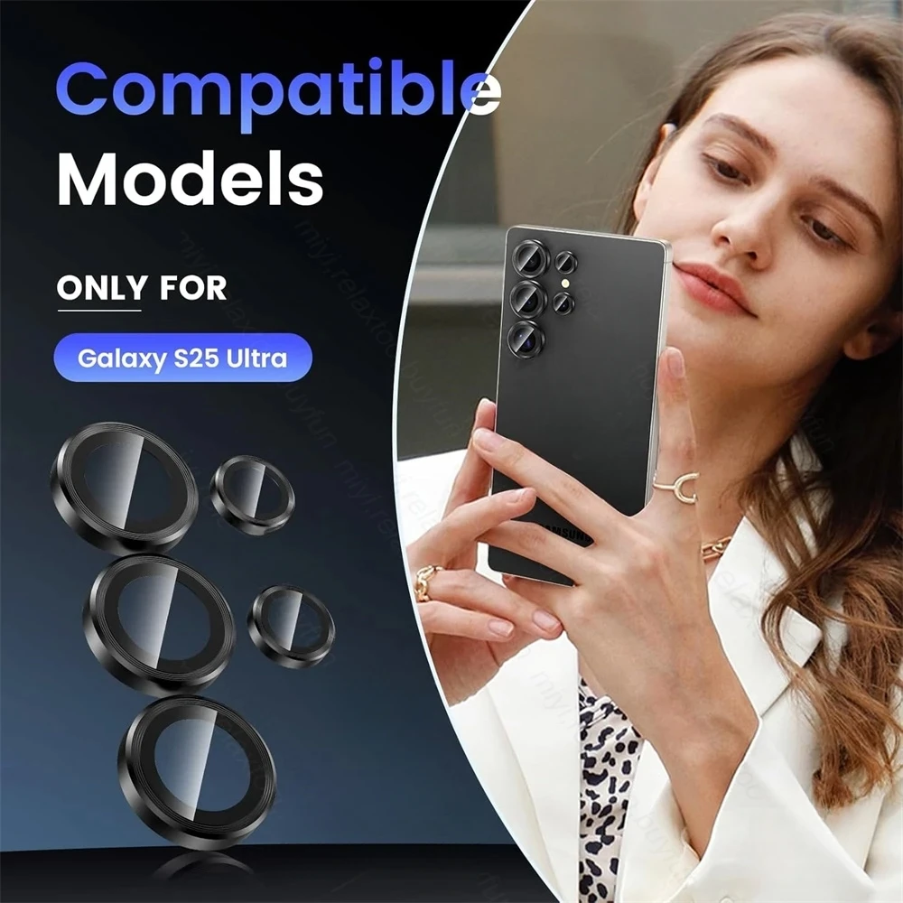 واقي حلقة عدسة معدنية شفافة ملونة لهاتف سامسونج جالاكسي S25 Ultra Plus S24 S23ultra 9D مطلي بالكاميرا AR + AF طبقة زجاجية
