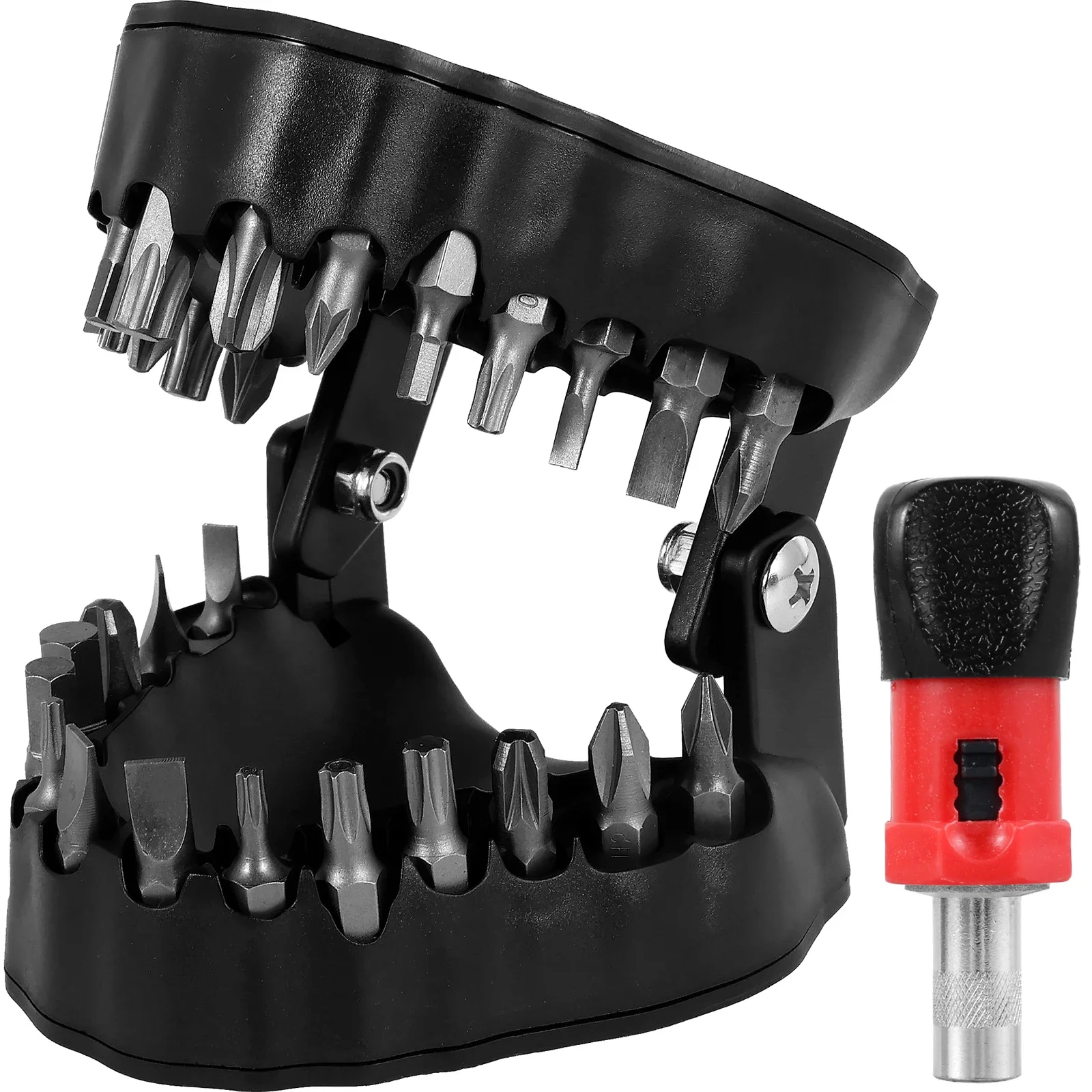 

Denture Drill Bit Holder 3D Sculpture Screwdriver Bit Organizing Holder with 28pcs 1/4inch Hex Bits Magnetic Teeth Model Shaped