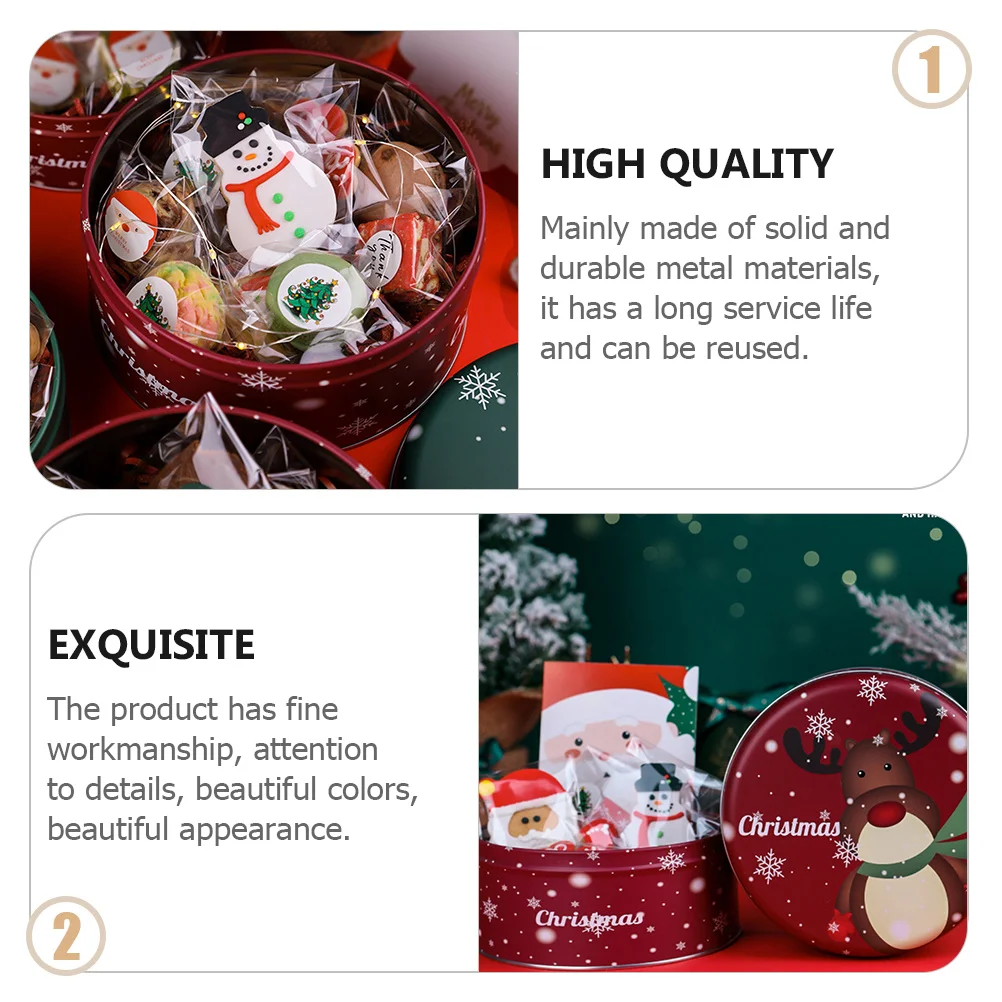 

5Pcs Xmas Candy Tin Box Premium Tinplate Round Storage Container Christmas Party Treat Organizer Christmas Tinplate Box