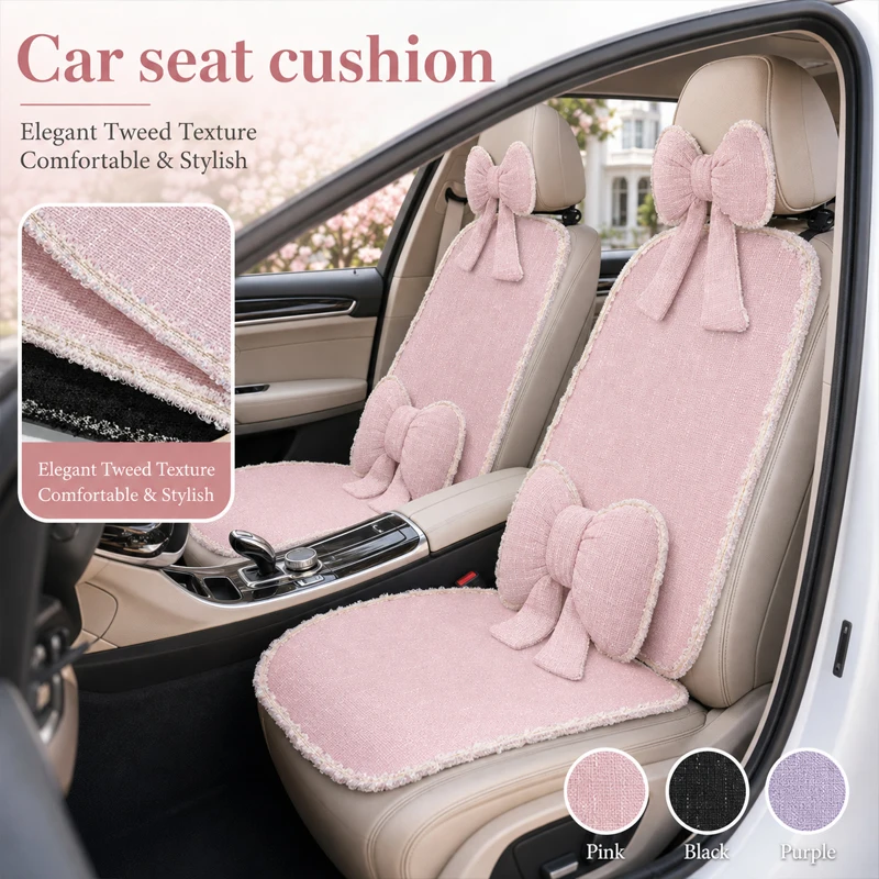 Bow Car Seat Cover Chic Style For Women Cute Luxury Auto Cushion Vehicle Interior Protector Universal Four Season Car Accessory