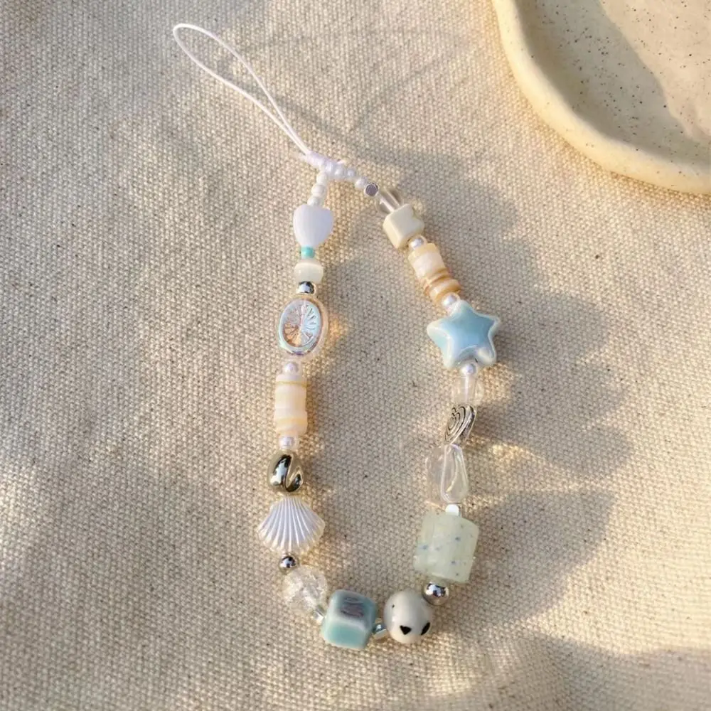 Flower Star Cell Phone Charm Strap Sea Breeze Beaded Summer Cell Phone Hanging Chain Kawaii Cute Cell Phone Wrist Strap