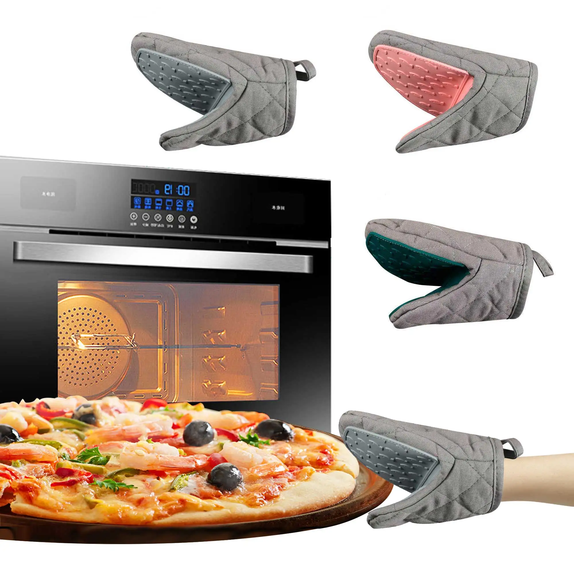1pc Heat-Resistant Quilted Silicone Oven Mitts - Kitchen Gloves with Textured Grip for Safe Handling of Hot Pots,Pans and Baking