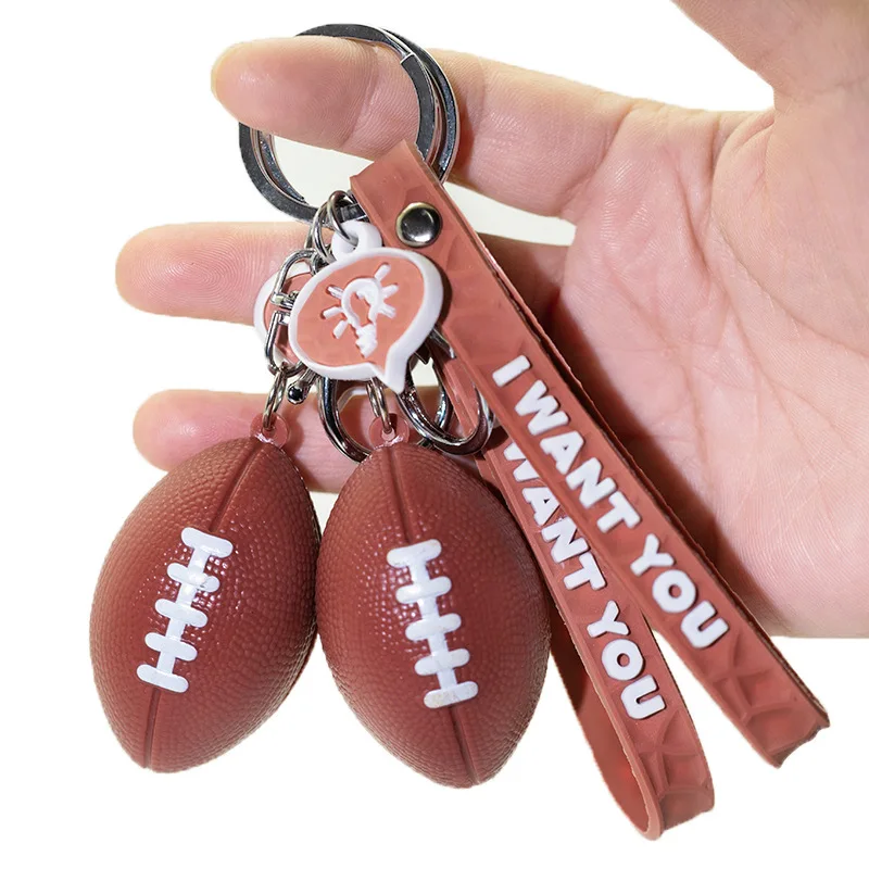 Creative Fan Rugby Key Chain Men Girls Car blue ball pendant Sports gift bag pendant chain