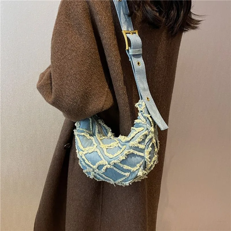 Denim Shoulder Bags Women Korean Fashion All-match Casual Famous Lady High Street Handbags Designed Harajuku Crossbody Bag Ins