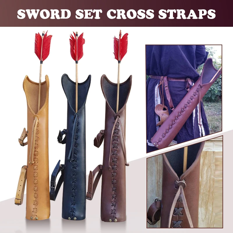 1Pc Adjustable Pu Leather Archery Waist Arrow Quiver Retro Medieval Hunter Arrow Holder Cosplay Prop Outdoor Hunting Accessories