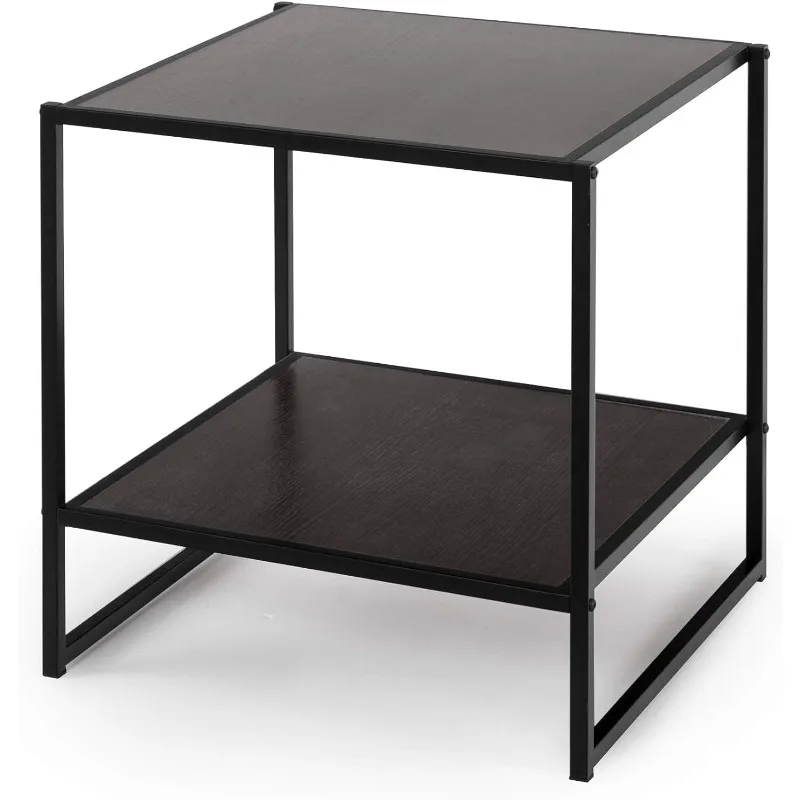 Dane 20 Inch Black Frame Side Table, End Table, Easy Assembly, Rich Black Wood Grain (Espresso)