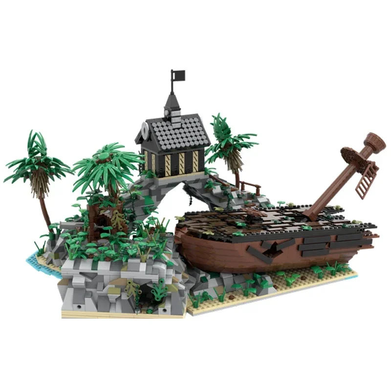 Modelo de isla nacional, bloques de construcción Moc, tecnología de playa pirata Dominica, bloques modulares, regalos, juguetes de Navidad, conjuntos DIY de montaje