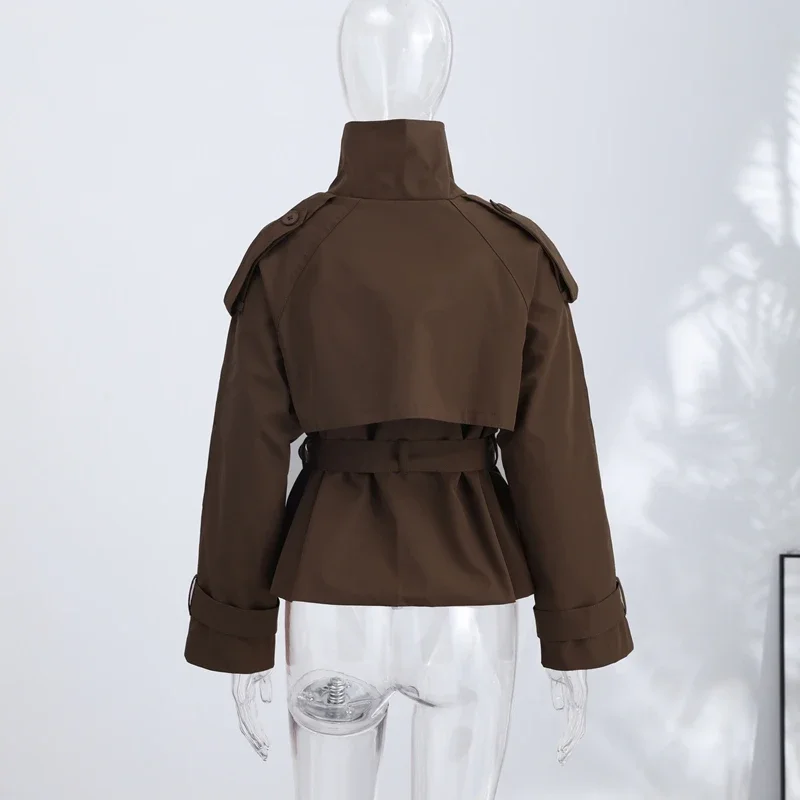 Frühlings-Damen-Trenchcoat mit Schnürung, Stehkragen, Doppelreihiger Knopfverschluss, Stilvolle Neue Damen-Jacke mit Langen Ärmeln, Streetwear-Oberbekleidung – Detail 13
