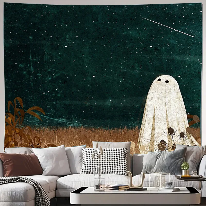 

Жуткий гобелен с призраком, декор на Хэллоуин, настенный готический домашний декор, перегородка для комнаты, паранормальное искусство, ведьминские вибрации, эстетический общежитие, ро