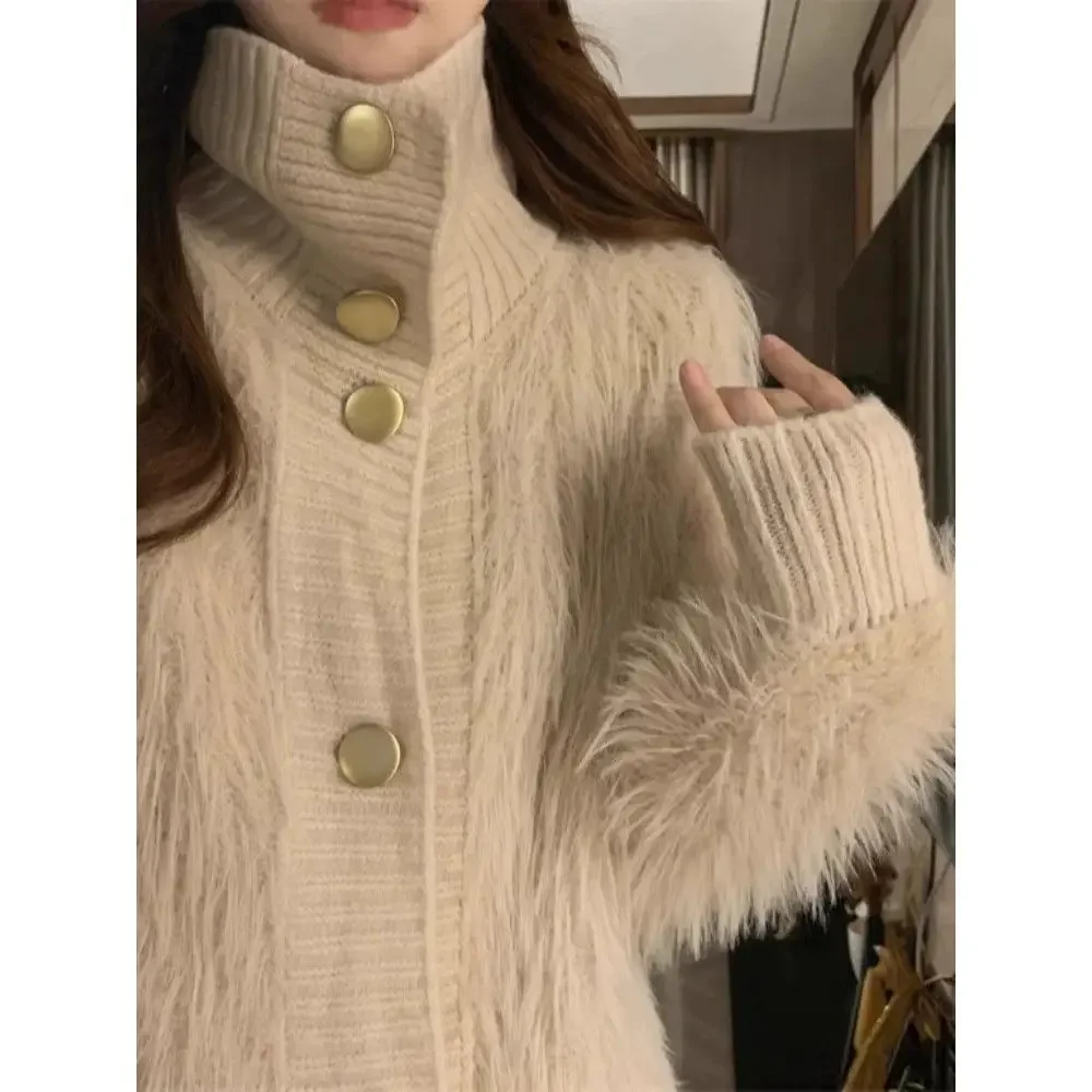 

Autumn Winter Faux Mink Sweater Fluffy Knitted Cardigan Lazy Jacket Women Luxury Soft Cardigan Short Coat Lady Tops Outerwear