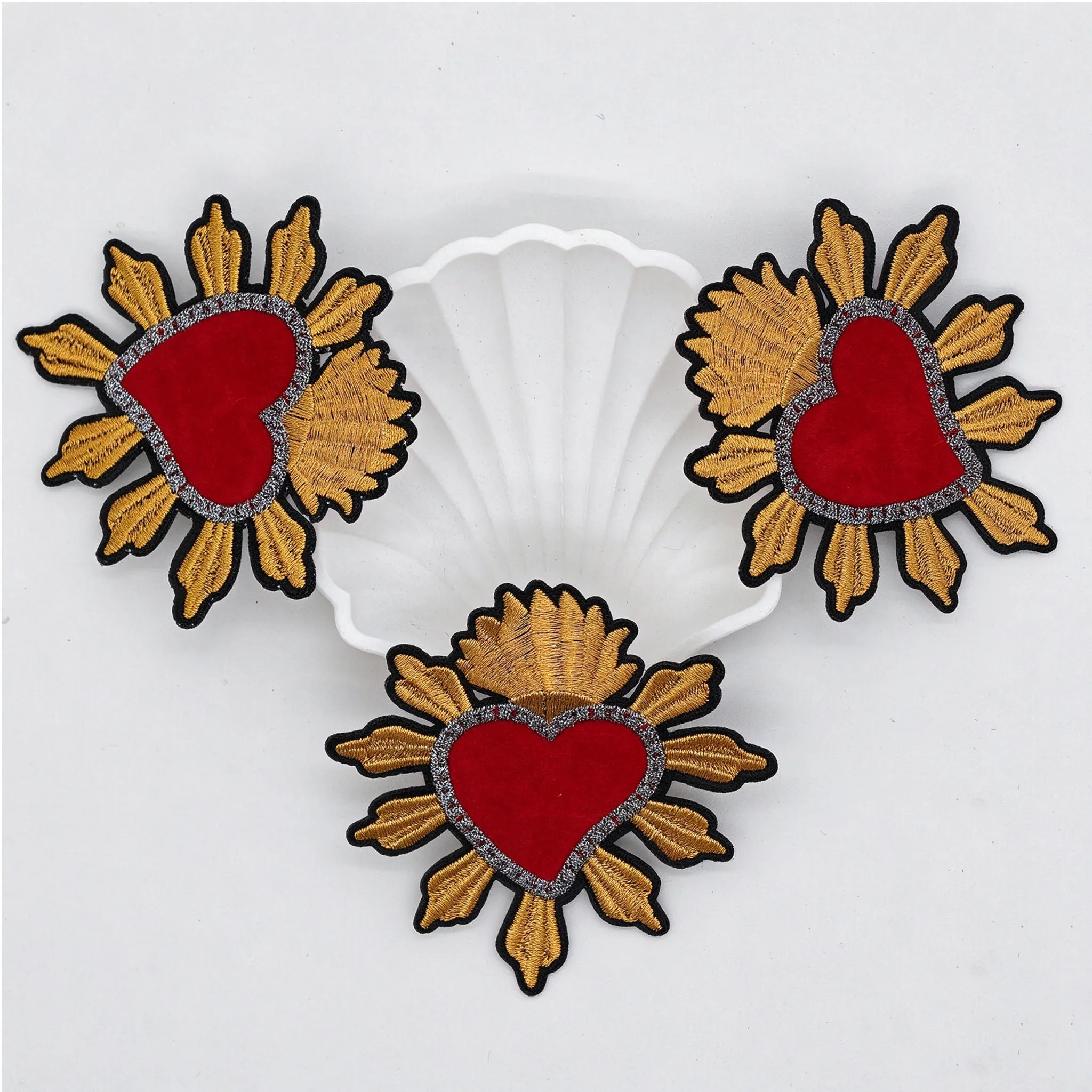 3Pcs Red Crowns Heart Embroidery Patches Fabric For Clothing Bags Coat Accessories Iron On DIY Repair