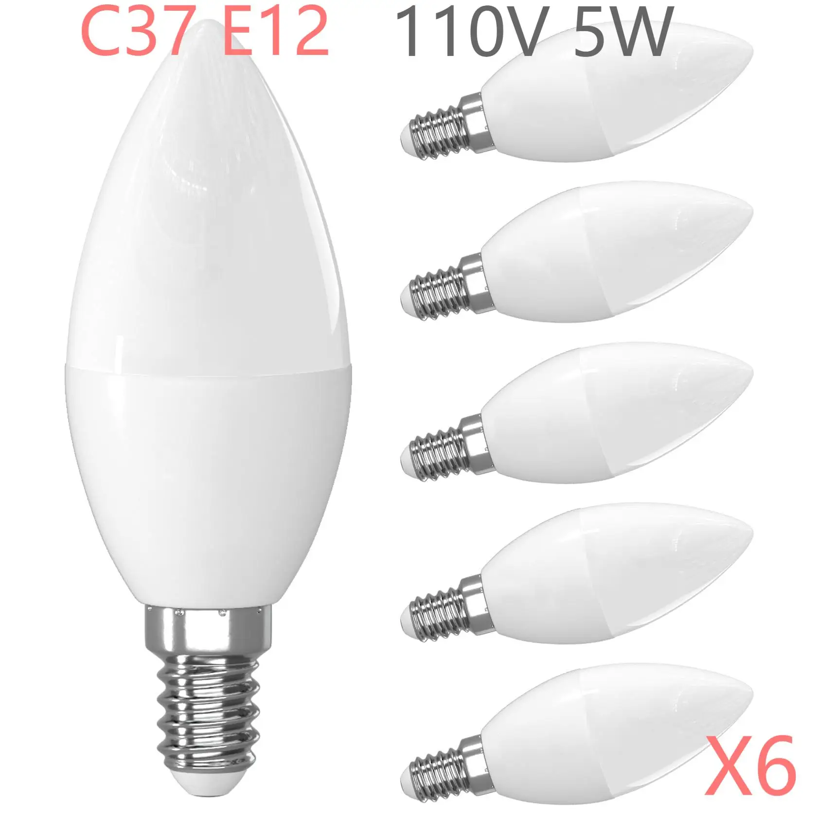 

6pcs E12 LED Candle Light Bulbs 110V 5W C37 450LM 3000K Warm White 5000K Daylight 6500K Cool White Chandelier Light Bulbs