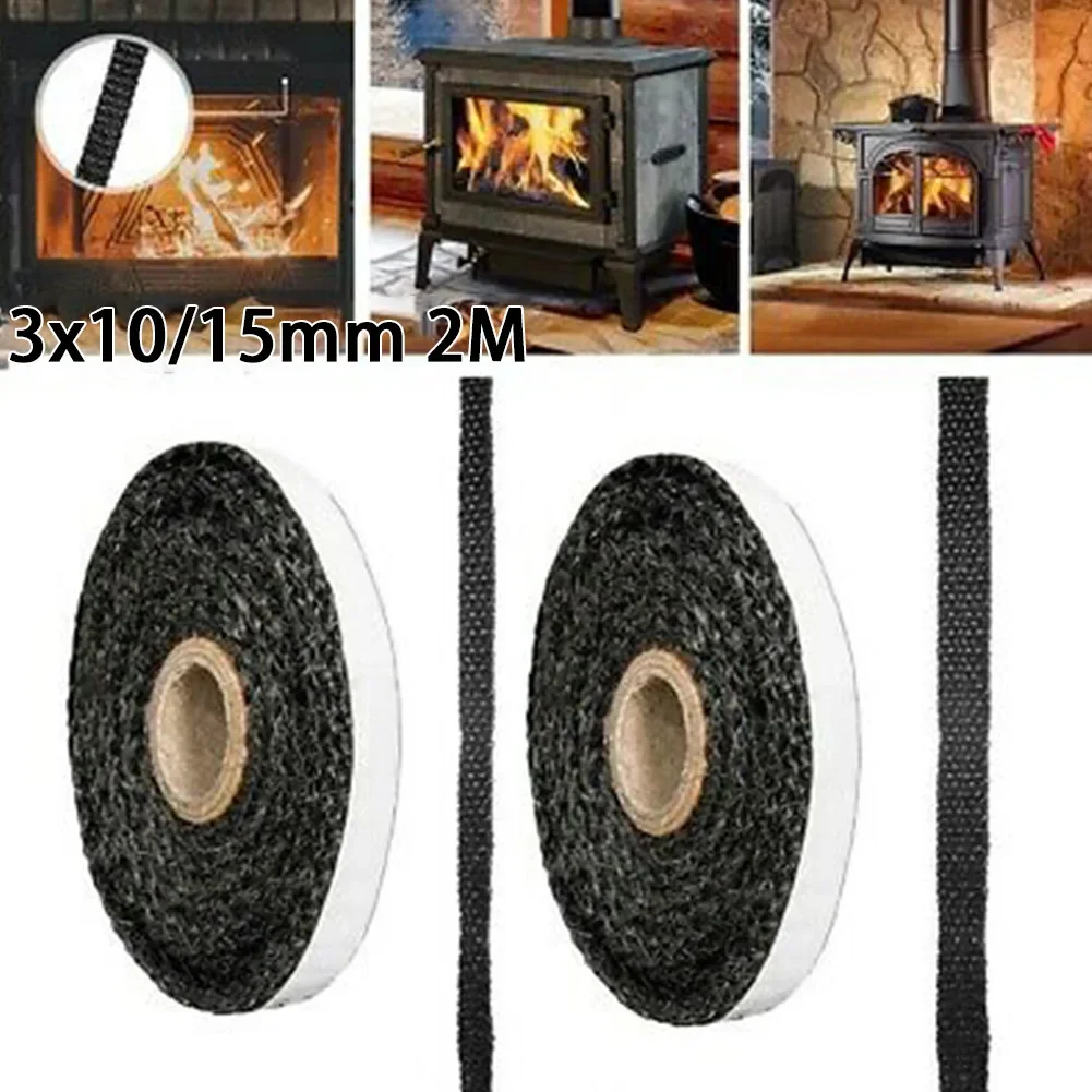 Black Flat Stove Rope Self-Adhesive Glass Seal Fireplace Rope 2x10/15mm Furnace Kiln Oven Door Seals Bulbs For Tadpole Seals