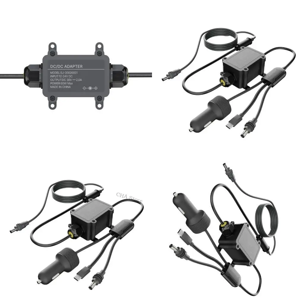 12V 24V Vehicle Power Cable to 30V Output, USB C and Round Tip Ends, 3A Output for Cabin Power Tasks for Field Use
