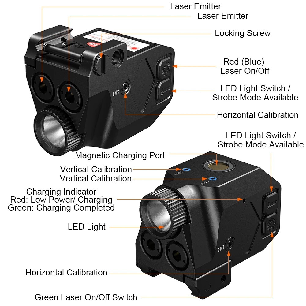 1075 Modes Purple & Green Laser Flashlight Combo with Magnetic USB Charging & 20mm Rail Mount.