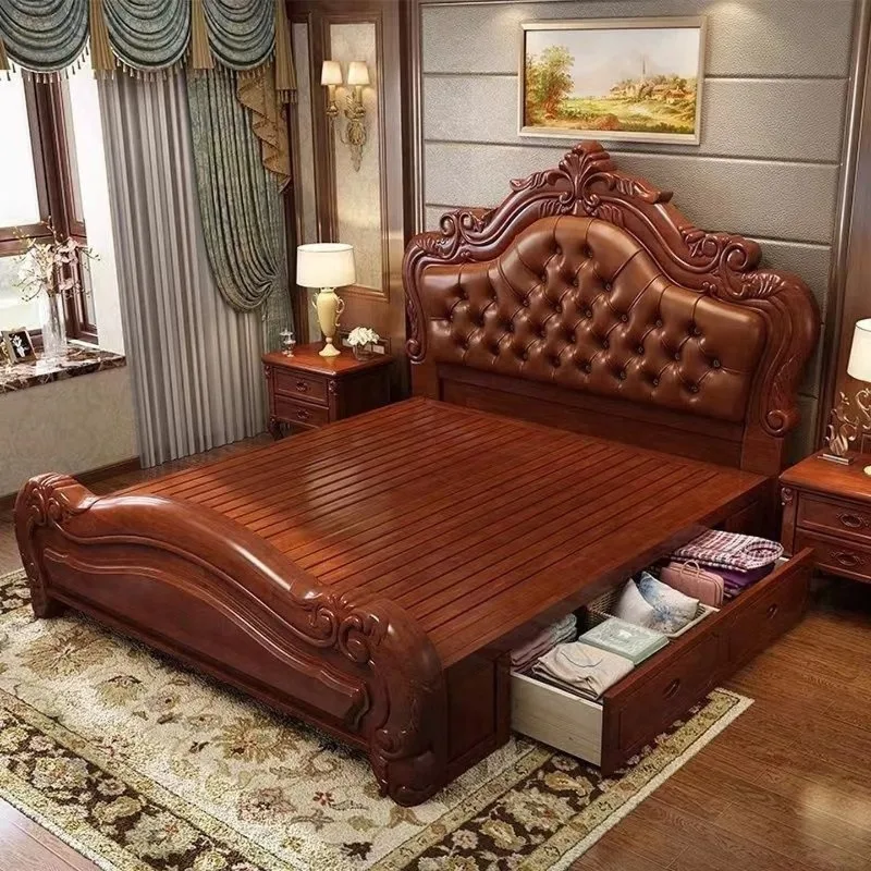 

meters simple European high box storage furniture household wedding bed backrest master bedroom bed