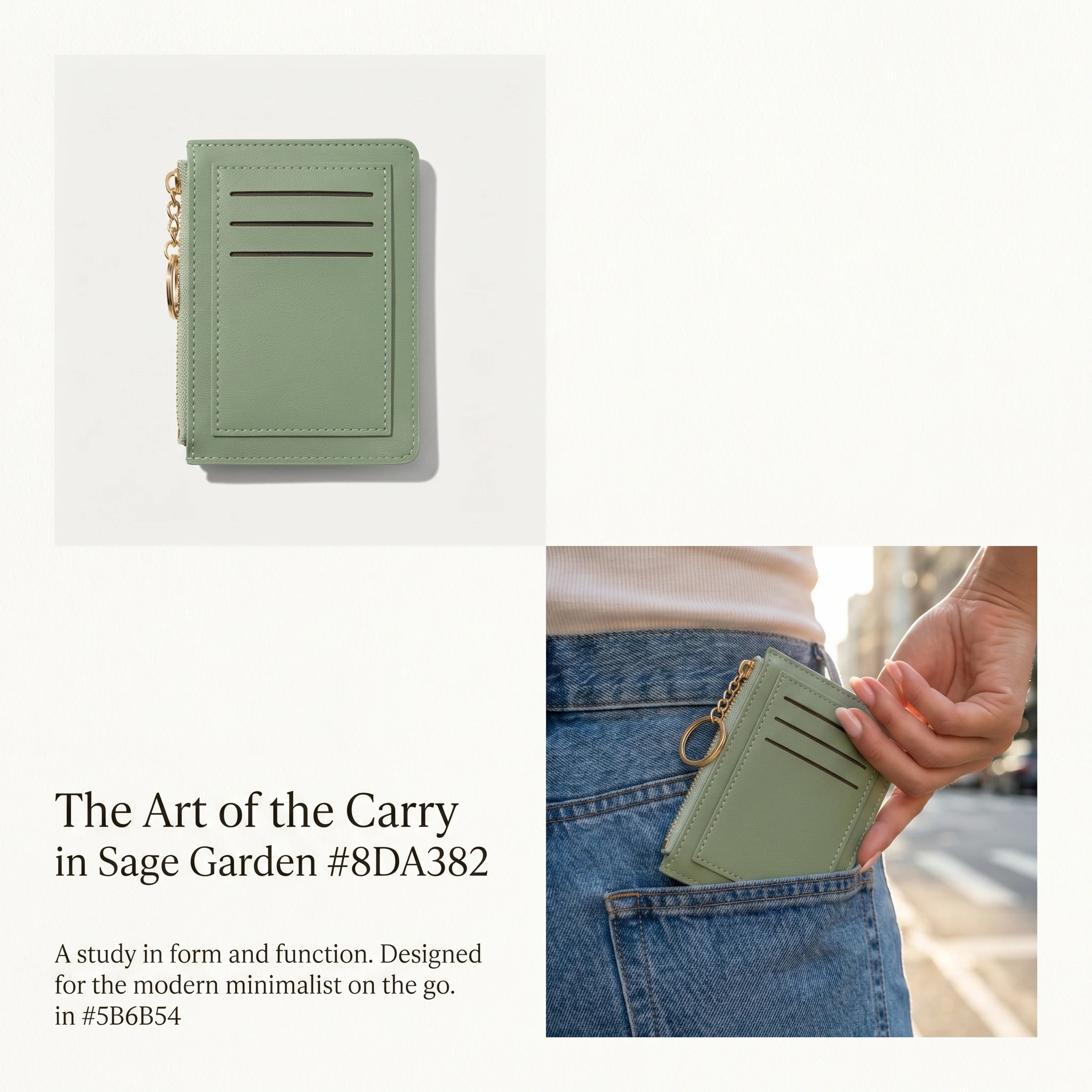 Slim Green PU Leather Slim Wallet for Women Card Holder Keychain Zipper for Gift Mini Coin Purse Button Closure with Window Card view 6