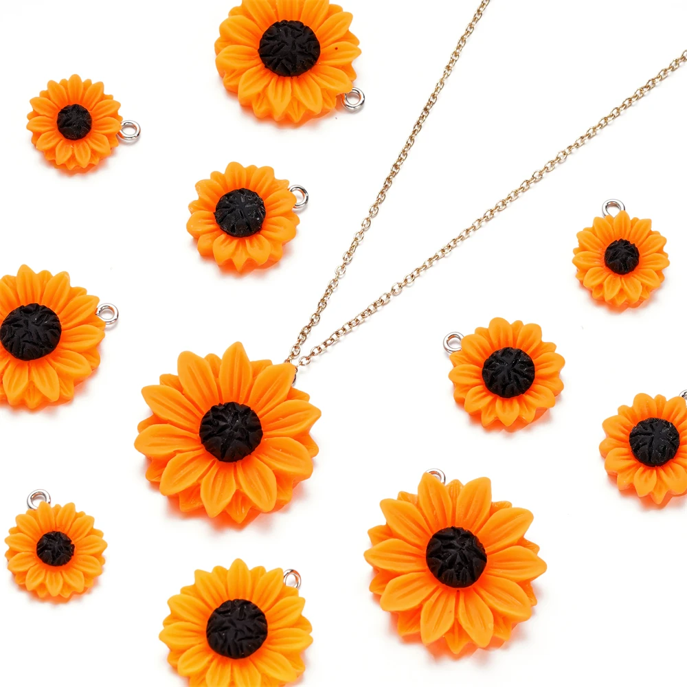 10pcs/Lot 3D Sunflower Resin Pendants Flatback Flowers Keychain Necklace Pendant Charm DIY Jewelry Making Accessories image 3