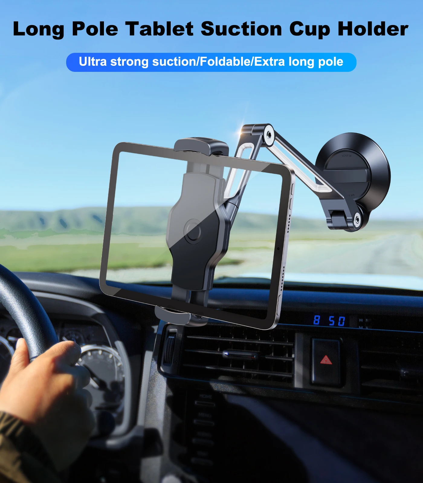 Oatsbasf Long Arm Car Suction Cup Tablet Holder Stand 360°Rotate Adjustable Phone Bracket for iPhone iPad 4.7-12.9