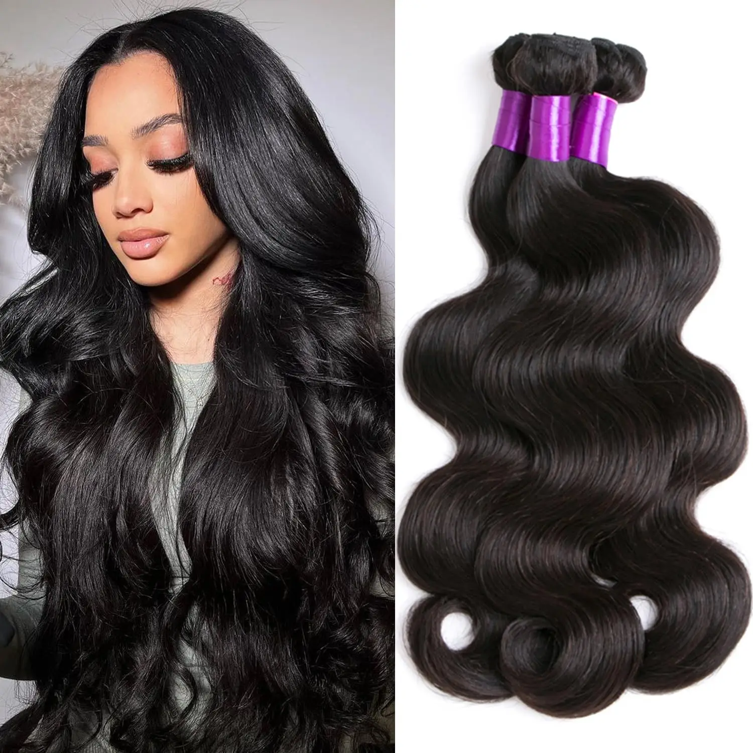 غير المجهزة 10A البرازيلي شعر ريمي 3 حزم الجسم موجة شعر مستعار بشري طبيعي أسود عذراء الشعر نسج 14-30 بوصة