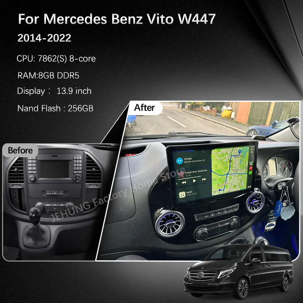 JEHUNG 13.9 inch Android 13 For Mercedes Vito W447 2014-2022 Car Multimedia Player CarPlay GPS Radio 5G Navigation 360 camera