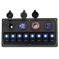 Waterproof Boat Marine Switch Panel + USB Power Socket + Dual Cigarette Lighter + Led Voltmeter 8 Gang Car Rocker Switch Panel