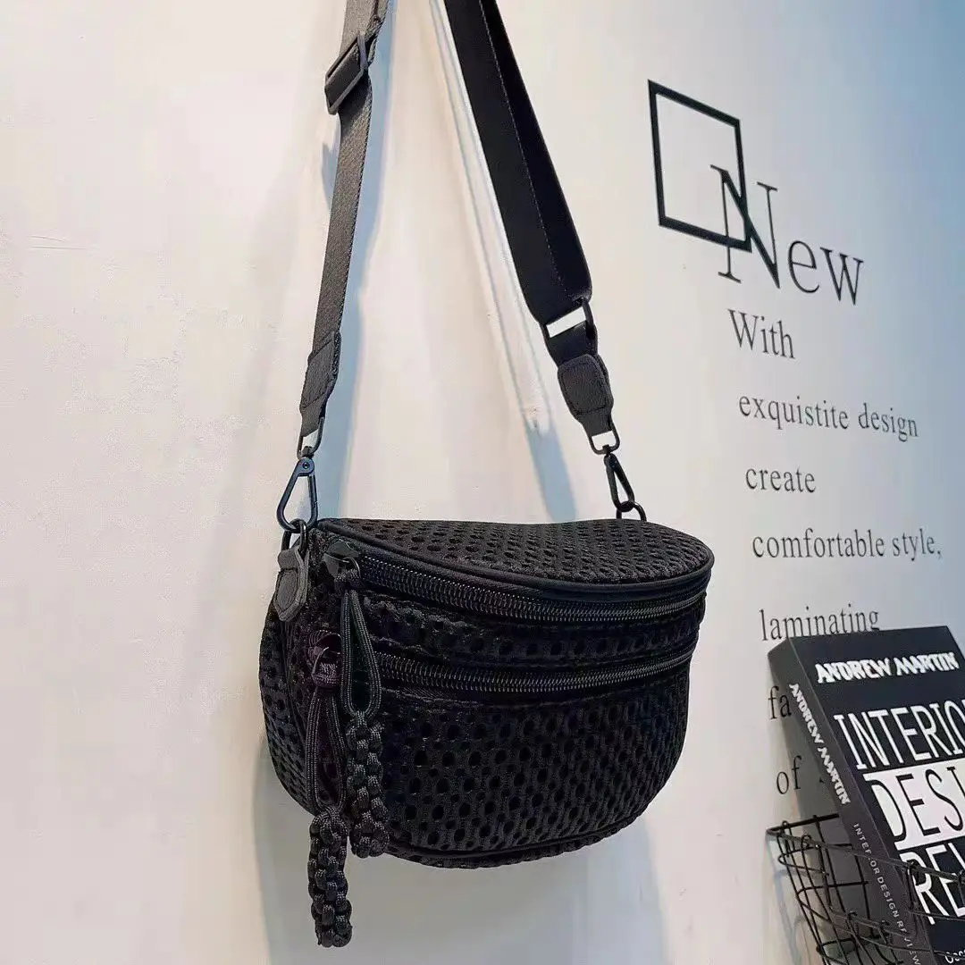 Casual cross body bag for women new waterproof Oxford cloth shoulder mesh saddle bag commuter messenger bag with real leather