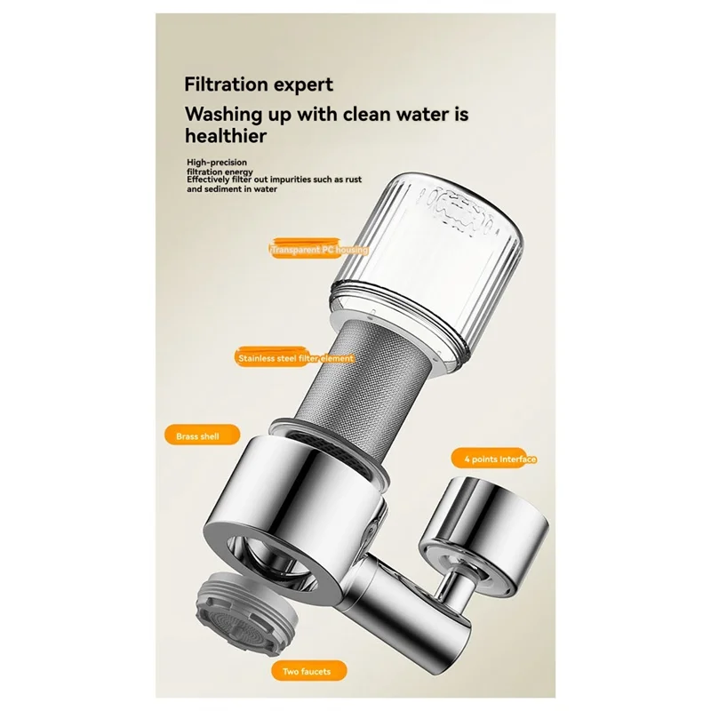 A74G- مهوية صنبور المطبخ، 360 °   دوار زاوية واسعة للغاية 2 أوضاع مخرج مياه بخاخ حوض المطبخ للحمام وحوض الغسيل