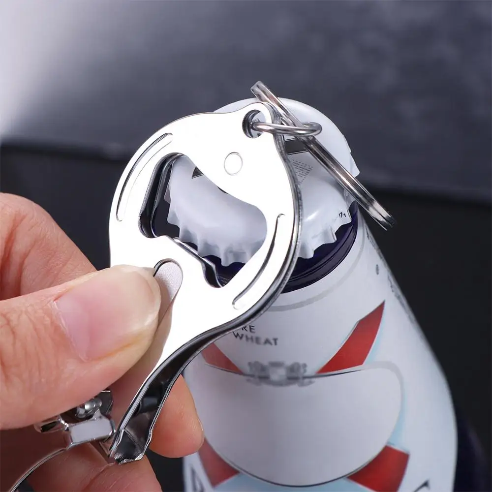 3 in 1 Nail Clippers Keychain Toenail Pedicure Multifunctional Bottle Opener Kering Round Shape Metal Nail Cutter Bottle Opener