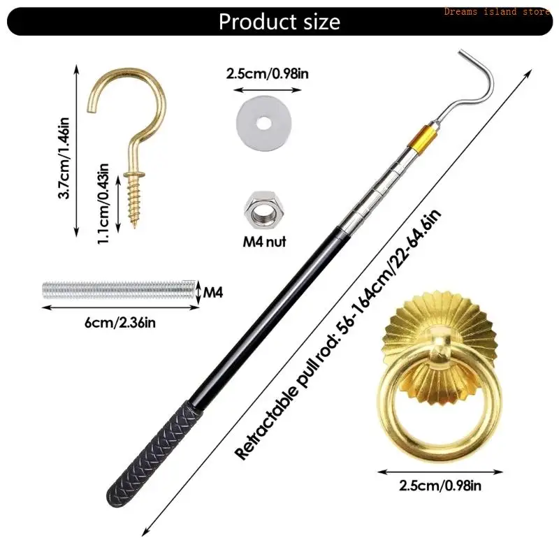 Attic Ladder Arom Hook Hook Mit Meature Rod Telescoping Rod و Coppers Rings HX6C