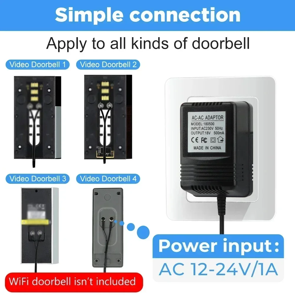 18V AC 500mA 5M 16FT ความยาวสาย 230V 120V Transformer Charger อุปกรณ์เสริมสําหรับ Tuya Smart Video Doorbell Doorbell Power Adapter