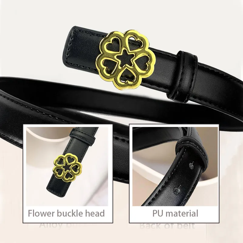 new Women's Flower Belt Versatile Retro Bronze Buckle Cowhide  Belt Simple and Elegant Decorative Dress Suit Apparel Accessories