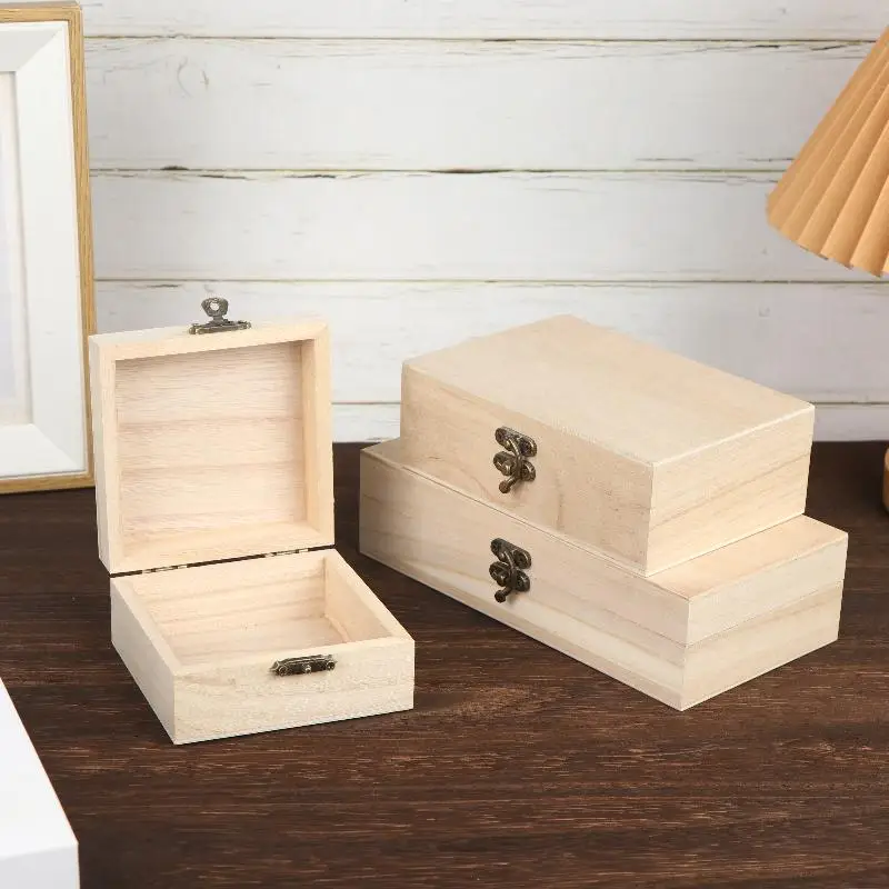 1/3 piezas de caja de almacenamiento de madera estilo rústico vintage con tapa con bisagras, caja organizadora para adornos, decoración del hogar, manualidades, arte y pasatiempos.