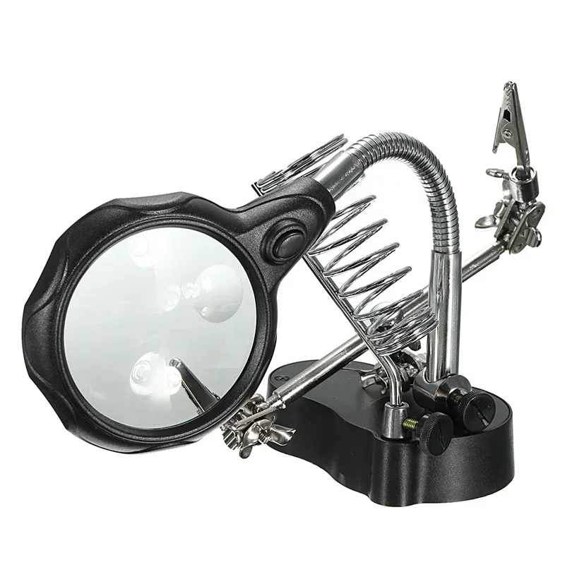 Magnifying LED Light Soldering Iron Stand Holder Station Clamp Clip Helping Hands Glass Magnifier Repair Power Tool Accessory