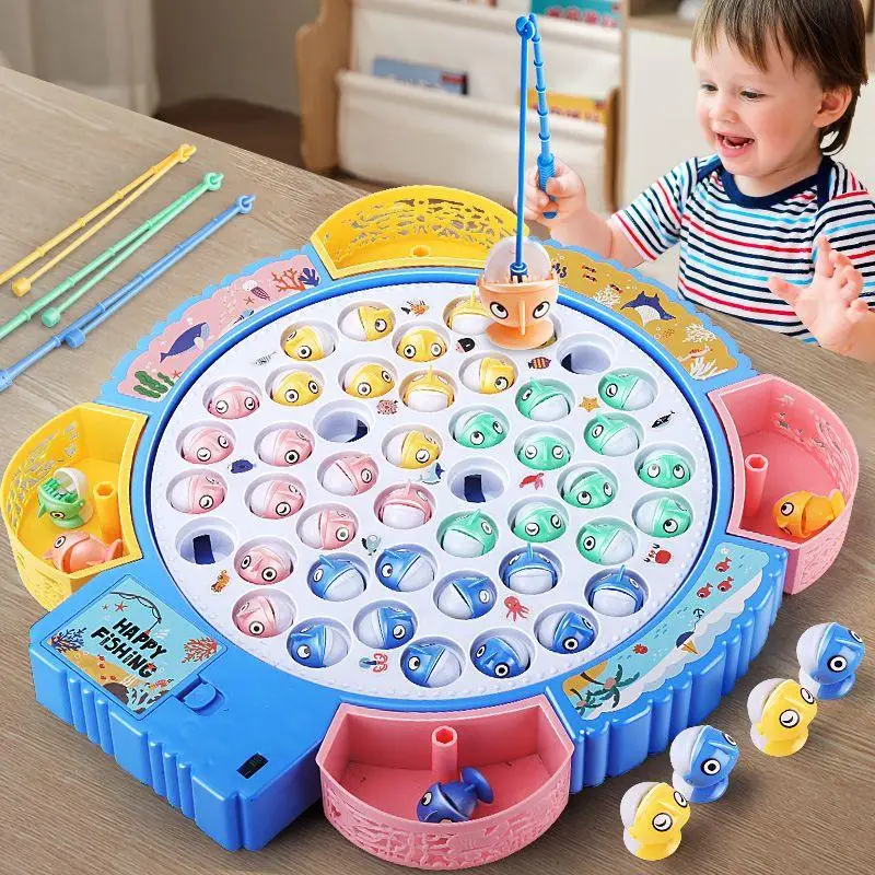 1 Set Education Baby 3 Year Gifts Kids Magnetic Fishing Play For Children Electric Fishing Toy Have Music Spinning Game Fish Rod