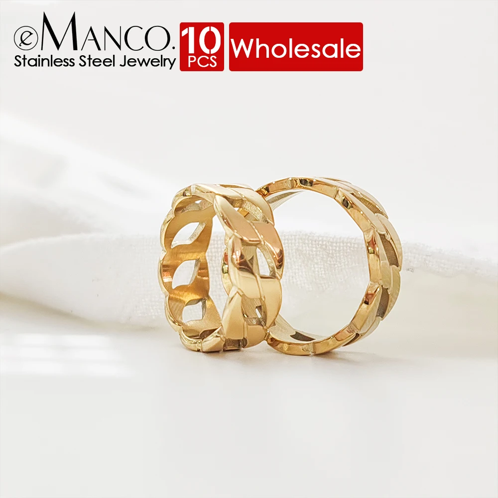 

eManco 10PCS Fashionable Stainless Steel Rings Classic gold-plated Couple For Women And Men Wedding Engagement Jewelry