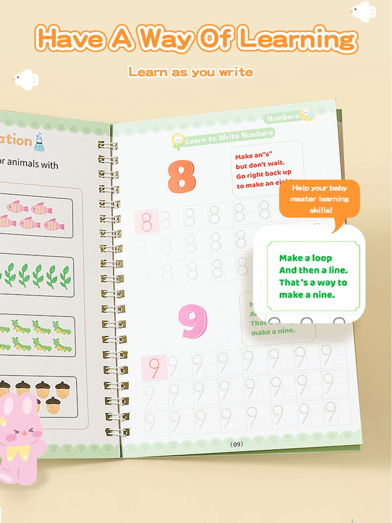 4권의 책+1펜+5연필+1펜 홀더 한자 연습장, 재사용 가능한 필기 복사 스케치 연습장