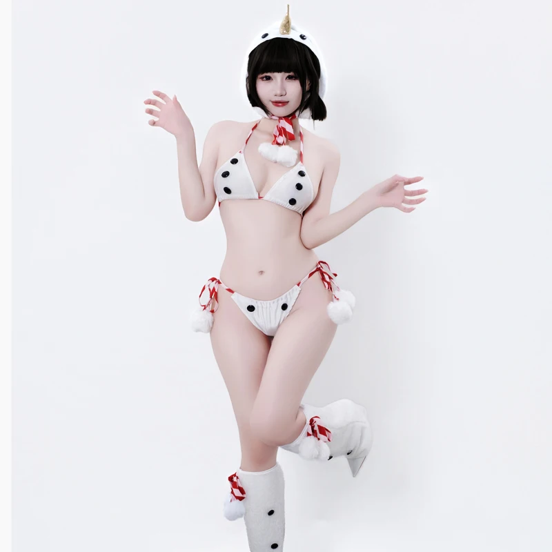 Costume de Cosplay de bonhomme de neige d'hiver pour femmes, tenues de jeu de rôle d'anime d'halloween, uniforme de noël du père noël, ensemble de Bikini de Lingerie érotique