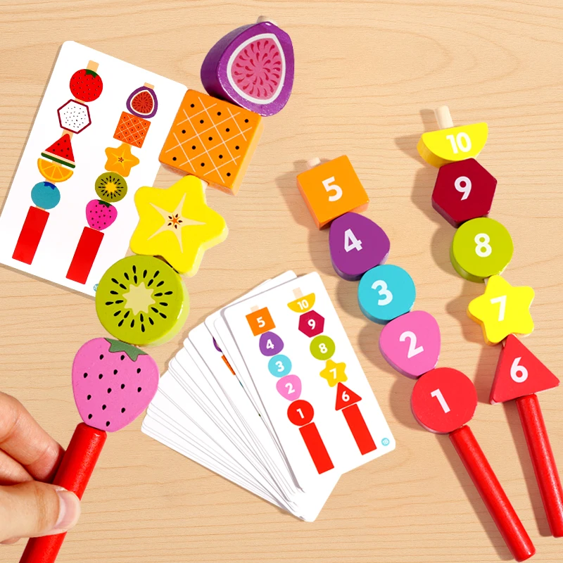 Mainan Kayu Montessori Permainan Puzzle Pencocokan Bentuk Warna Manik-manik Warna-warni Kognisi Warna Mainan Edukasi Dini Hadiah untuk Anak-anak