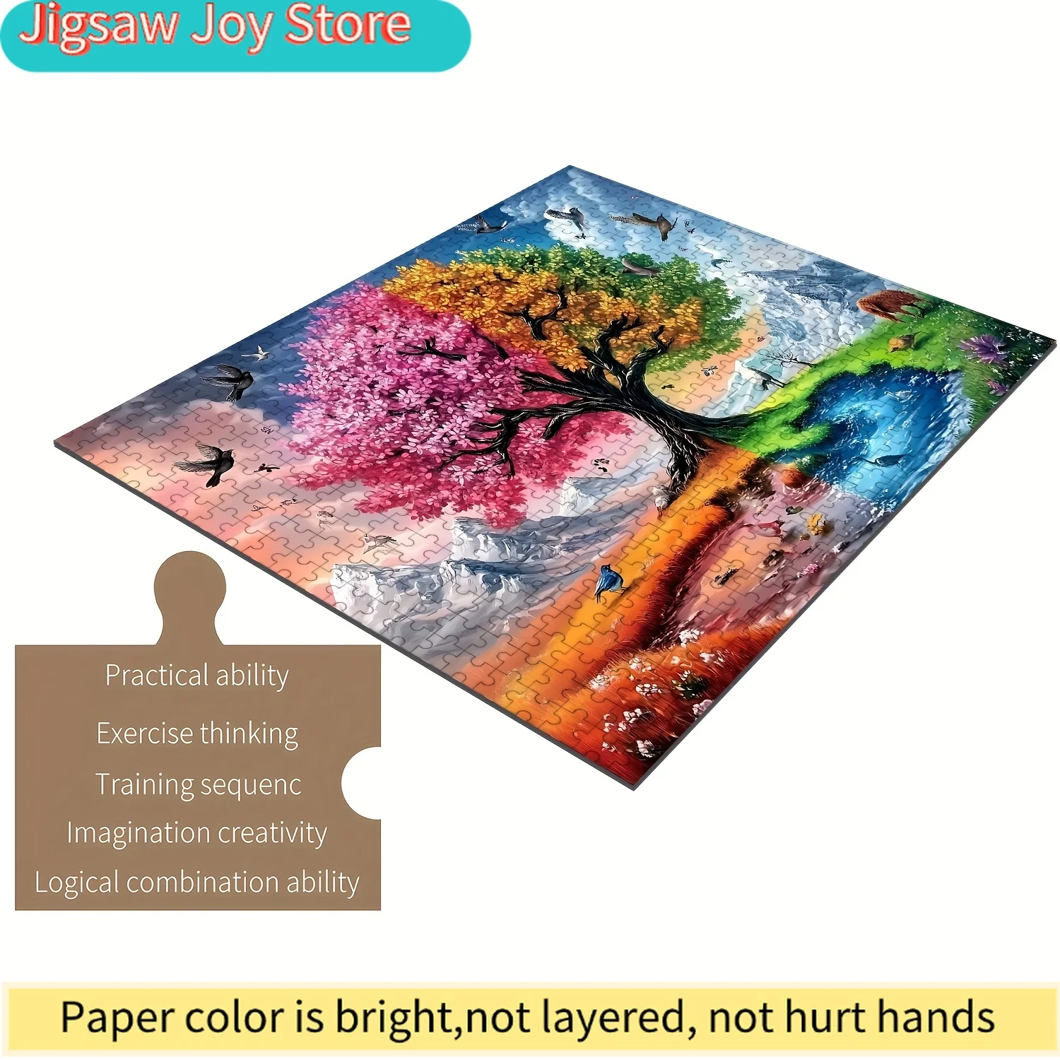 Four Seasons Charm Jigsaw Puzzle Suitable for - Large & Scratch-Resistant Seasonal-Themed Picture Book with Portable Brain- G