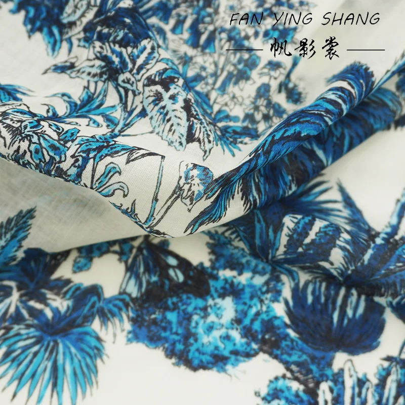 2026 Coconut Trees And Butterflies Digital Muslin Cotton Fabric For Dress Telas Para Costura Tissus Couture ткань Cloth Material