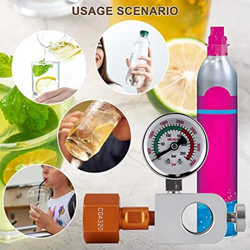 CO2 Refilling Adapter Soda Terra Co2 Refill Adapter With 3500Psi Pressure Gauge For Filling Soda,Art Pink Soda Cylinder