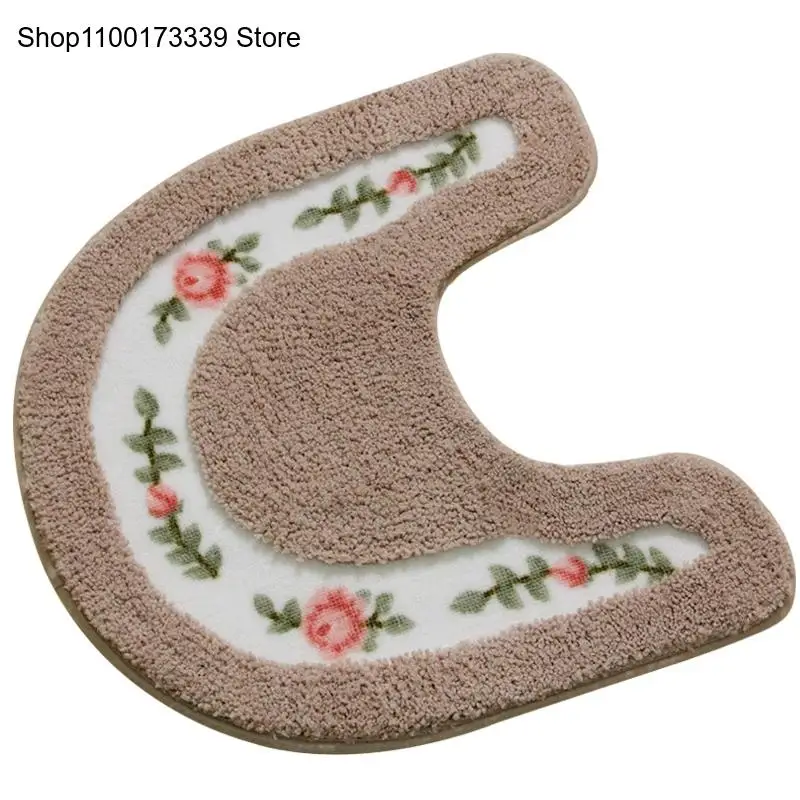 Toilet Carpet Floral Pattern Rustic Bathroom Mat Set U-Shaped Toilet Carpet Floor Decor Bathroom Mat Toilet Cover