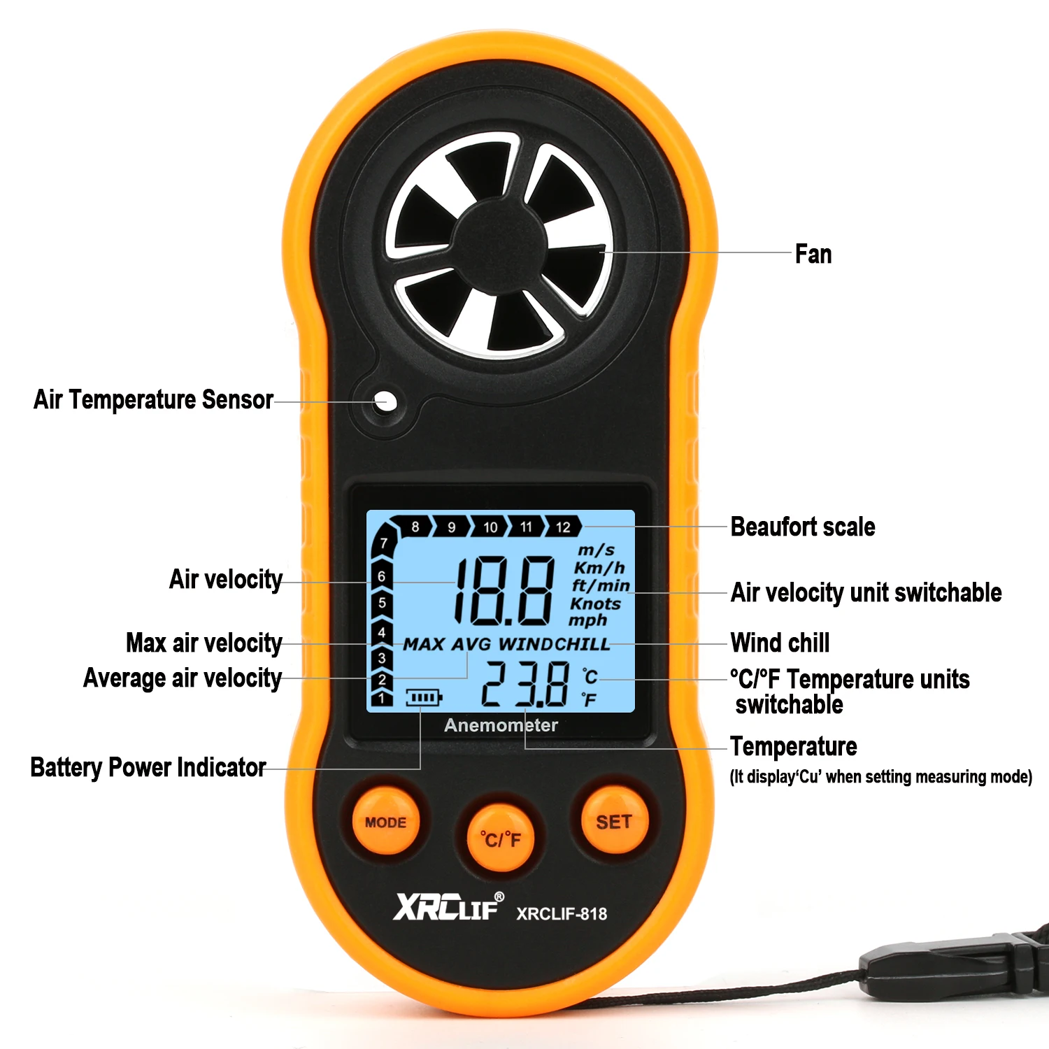 XRCLIF Anemometer Wind speed Handheld Digital Wind Speed Meter Portable Anemometer Sensor Wind Speed 0-30M/S Wind Meter